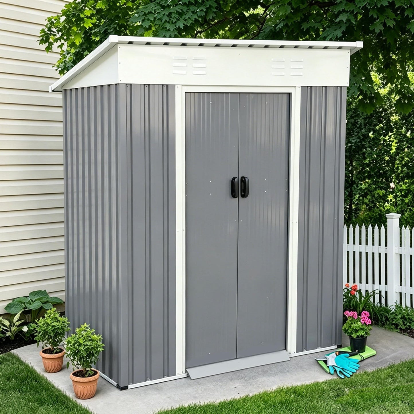YODOLLA 3x5ft Metal Garden Storage Shed, Sliding Lockable Door, Dark Grey