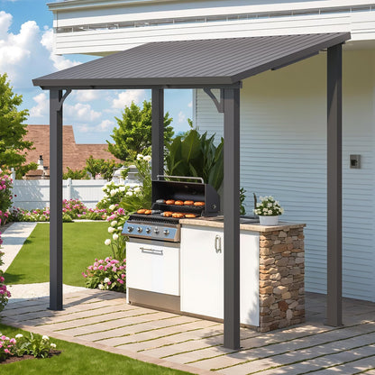 YODOLLA 1.5x2.5m Aluminium Lean-to Gazebo Wall-Mounted Hardtop Roof Pergola