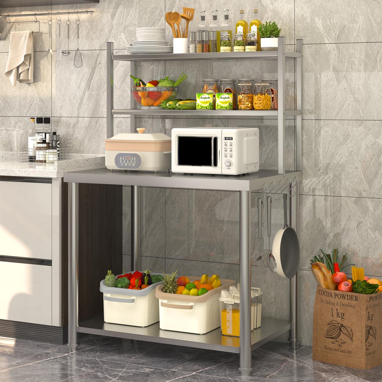 YODOLLA Stainless Steel 2-Layer Top Shelf Table 76x60x138cm Commercial Workbench