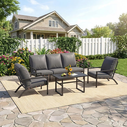 YODOLLA 5 Seater Outdoor Garden Furniture Set, 3-Seater Sofa & 2 Armchairs with Coffee Table