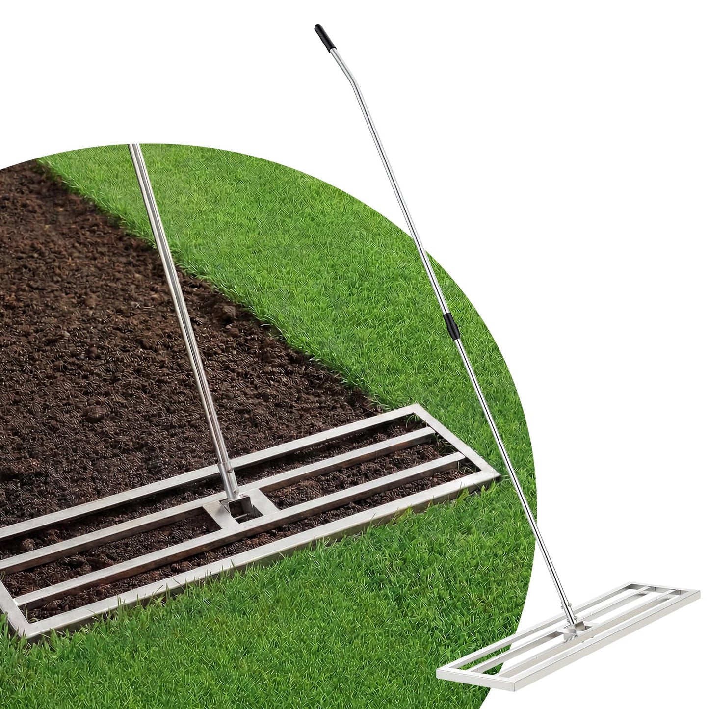 YODOLLA Lawn Leveling Rake 195 x 102×25cm Stainless Steel Lawn Leveller, Silver