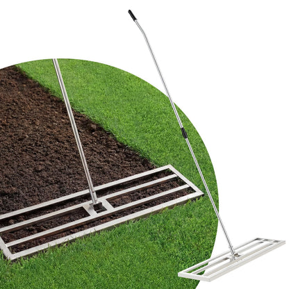 YODOLLA Lawn Leveling Rake 195 x 102×25cm Stainless Steel Lawn Leveller, Silver