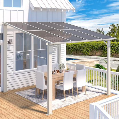 YODOLLA 2.4 x 3m Aluminium Lean-to Gazebo, Wall-Mounted Hardtop Pergola, White