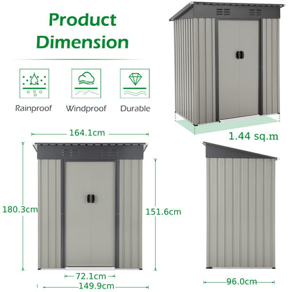 YODOLLA 3x5 ft Outdoor Storage Shed, Grey