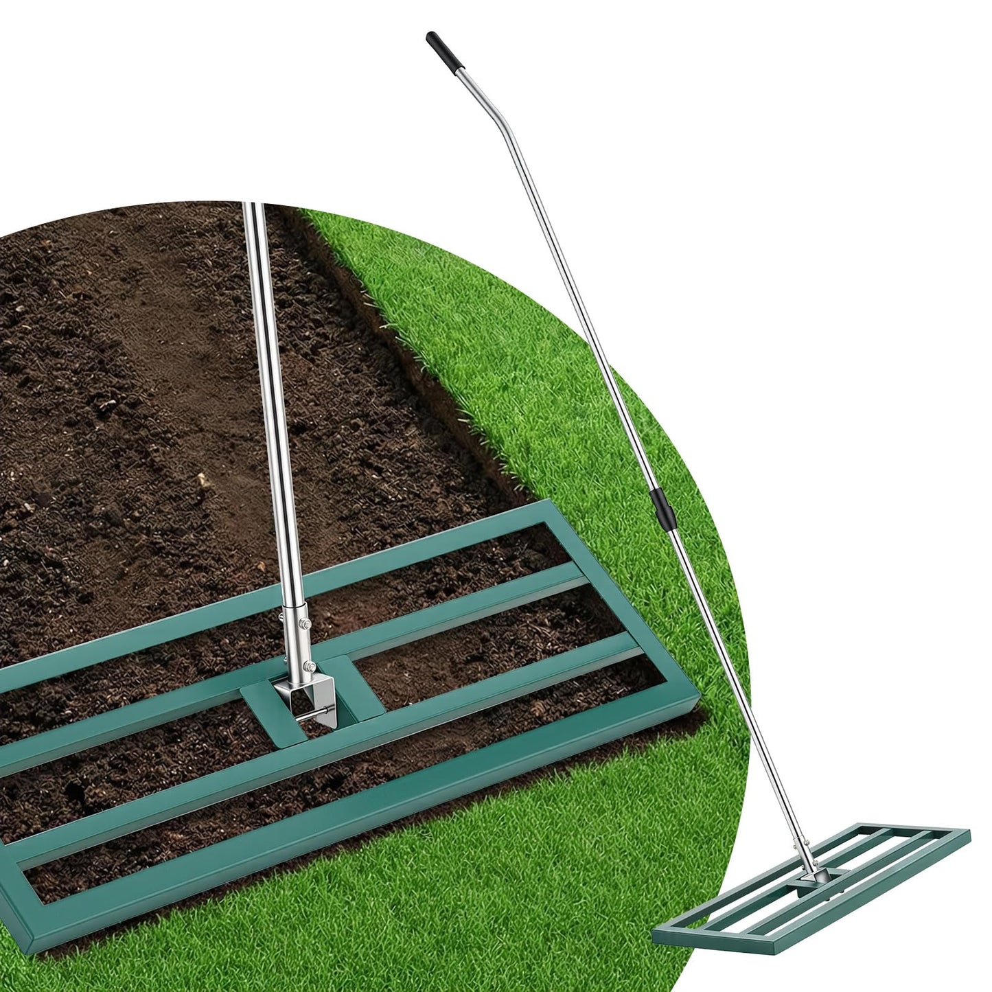 YODOLLA Lawn Leveling Rake 195 x 75×25cm Stainless Steel Lawn Leveller, Green