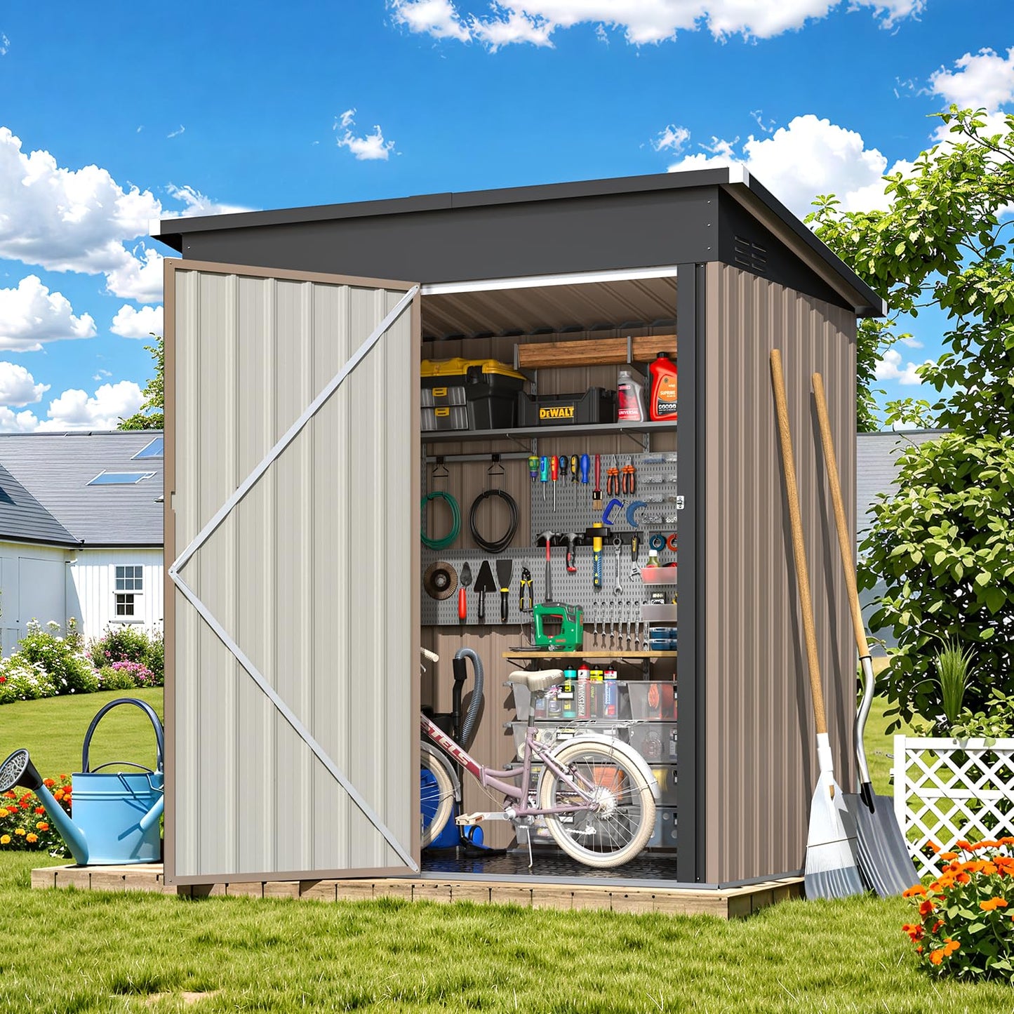YODOLLA 5x3ft Metal Garden Shed Lockable Door Outdoor Storage Shed with Floor