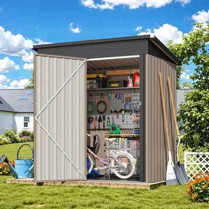 YODOLLA 5x3ft Metal Garden Shed Lockable Door Outdoor Storage Shed with Floor