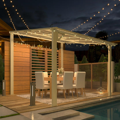YODOLLA 2.4x2.4m Aluminium Lean-to Gazebo Wall-Mounted Hardtop Roof Pergola, White