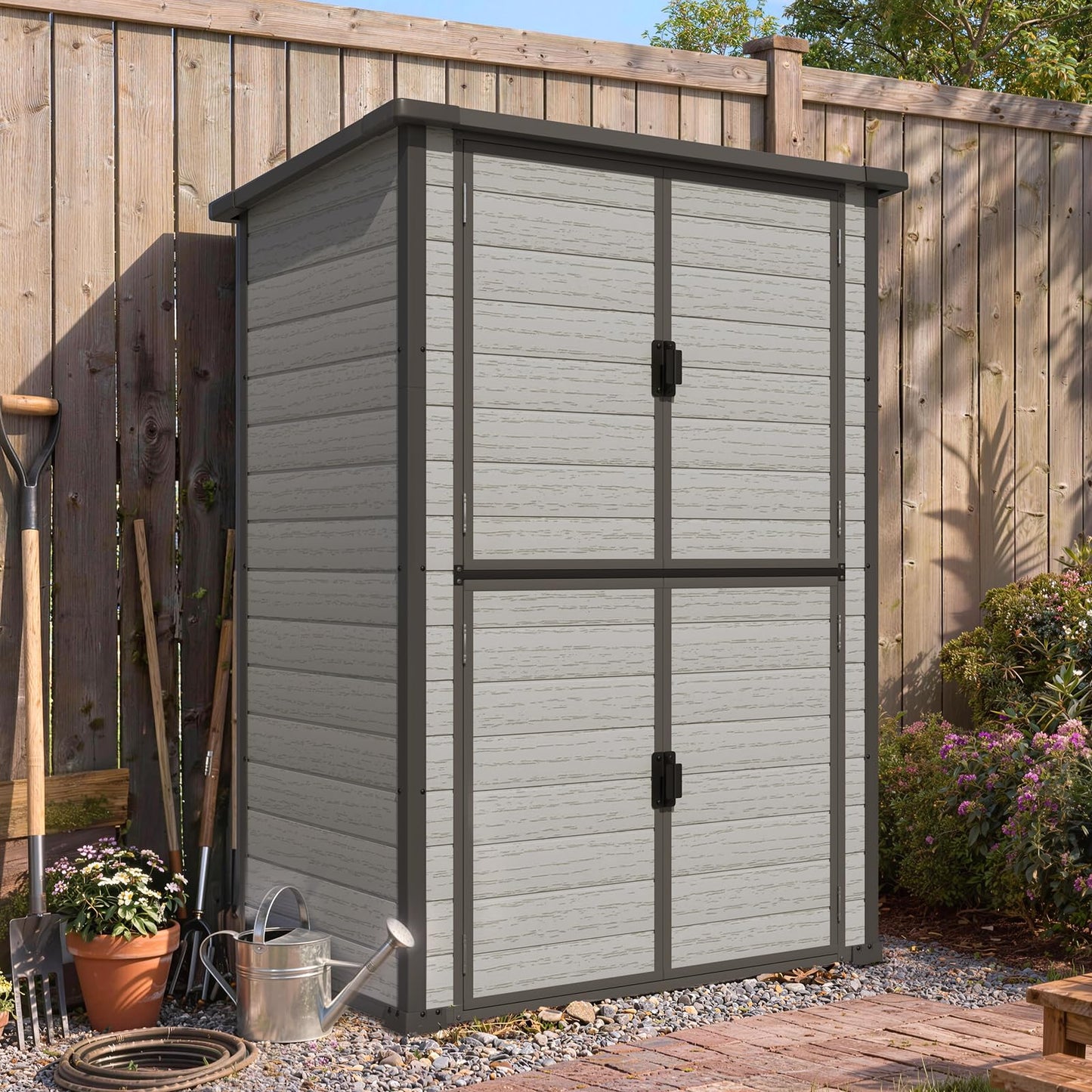 YODOLLA 129.5x89x176.5cm Storage Cabinet with Adjustable Shelves, Grey