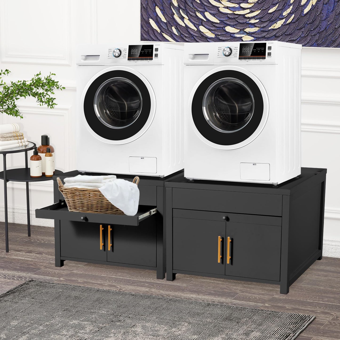 YODOLLA 74 × 74 × 58cm Laundry Pedestal, Washing Machine Stand Base with Drawer