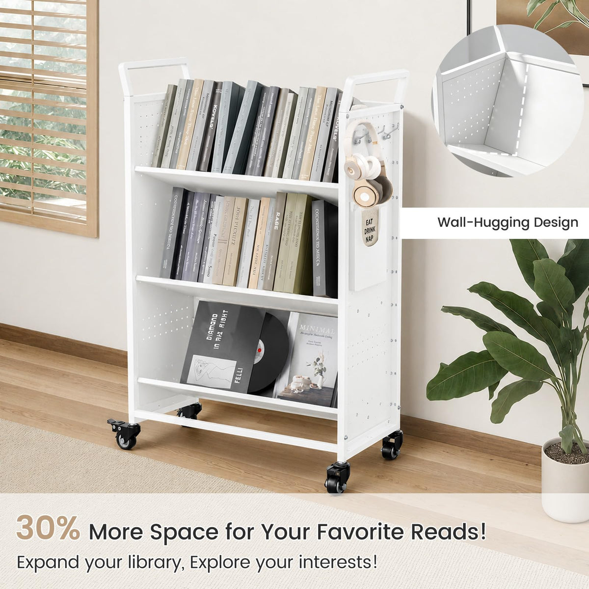 YODOLLA 2-in-1 Book Cart with Wheels Utility Cart 352LBS Library Truck Bookshelf
