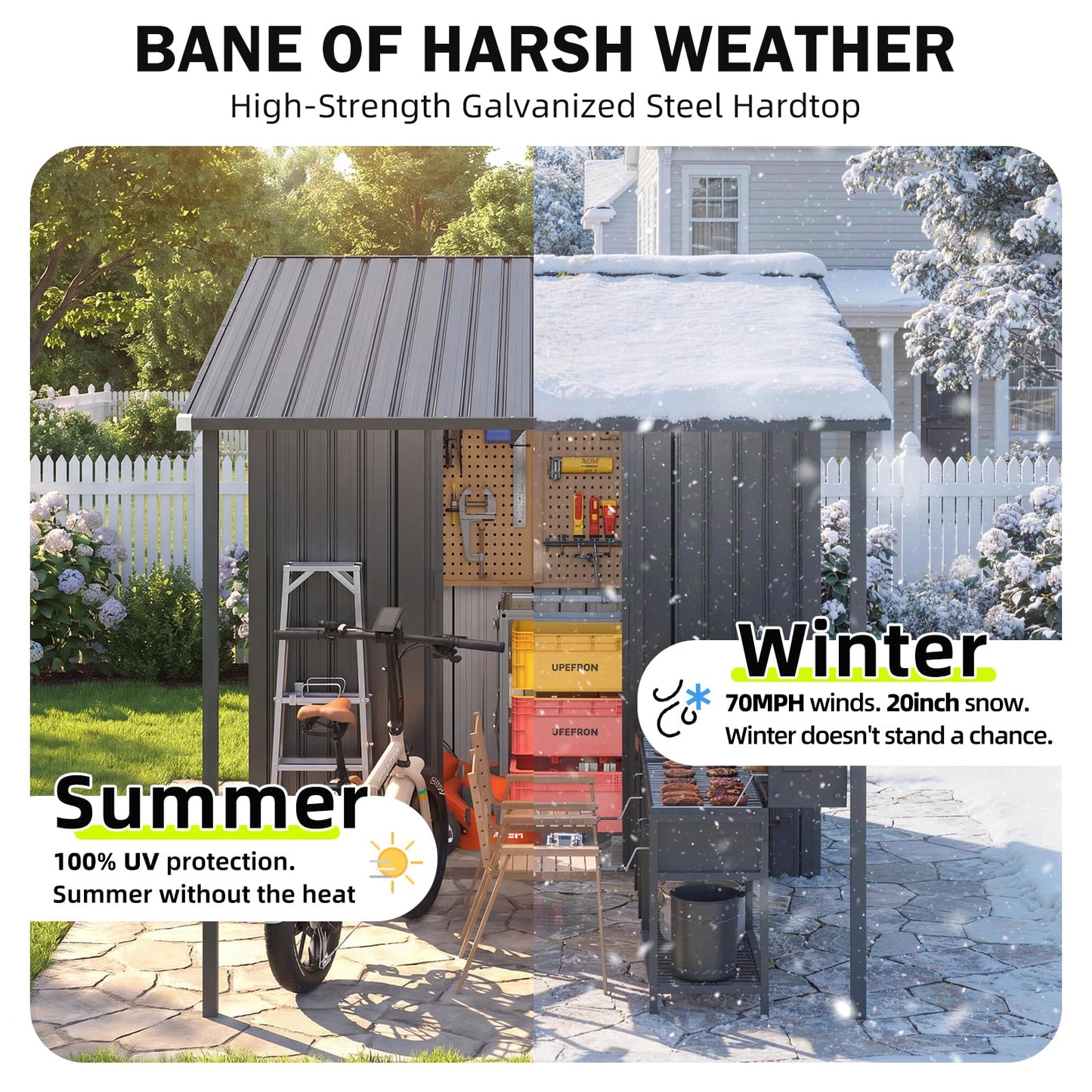 YODOLLA 8x9FT 2-in-1 Metal Lean-to Shed & Pergola Combo