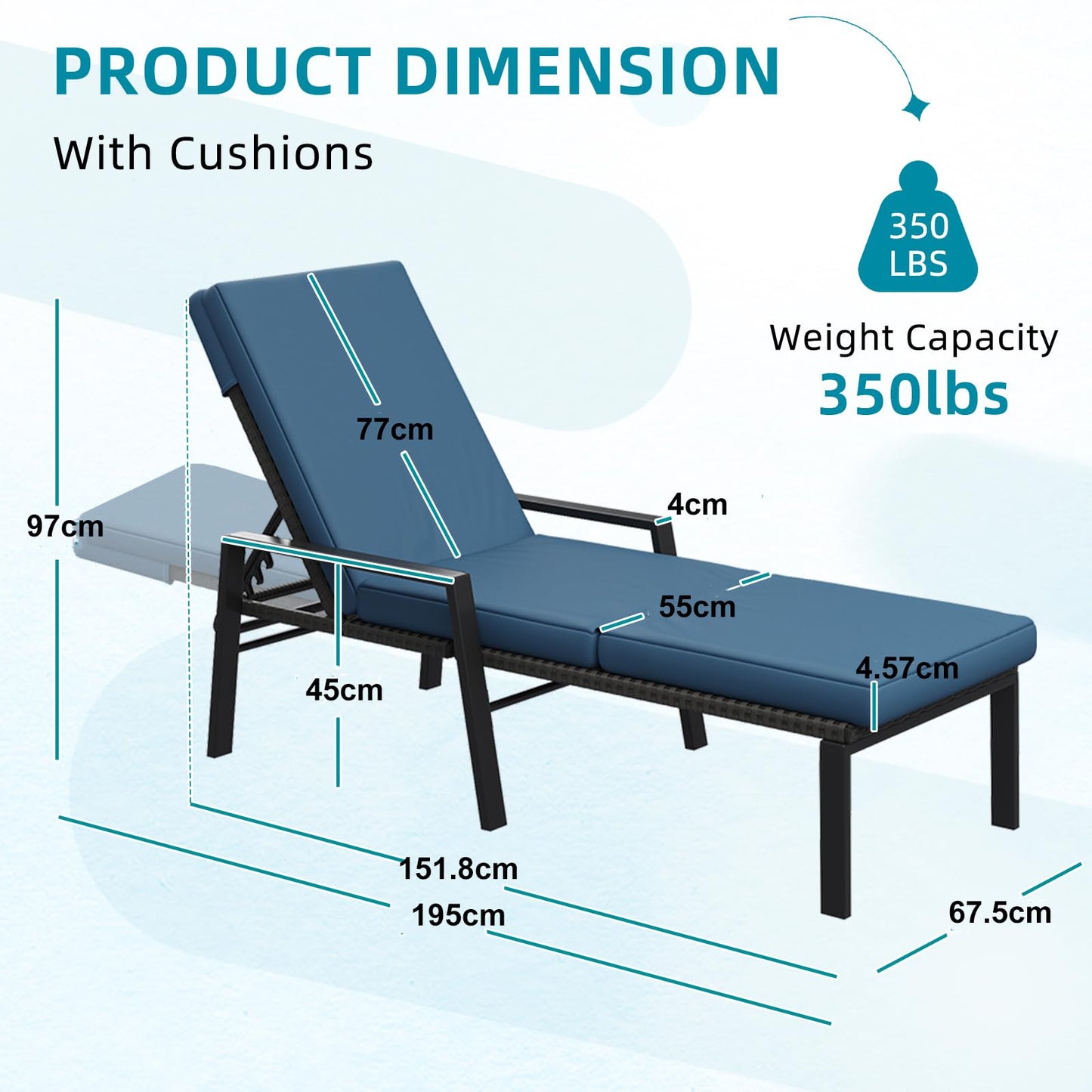 YODOLLA PE Rattan Sun Loungers , 5-level Reclining Back & Removable Cushion