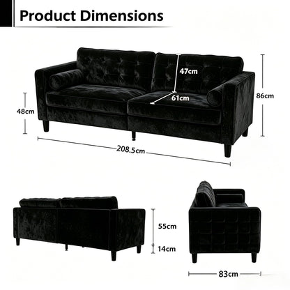 YODOLLA 3 Seater Velvet Sofa, 210cm Wide Deep Seat Sofa for Living Room