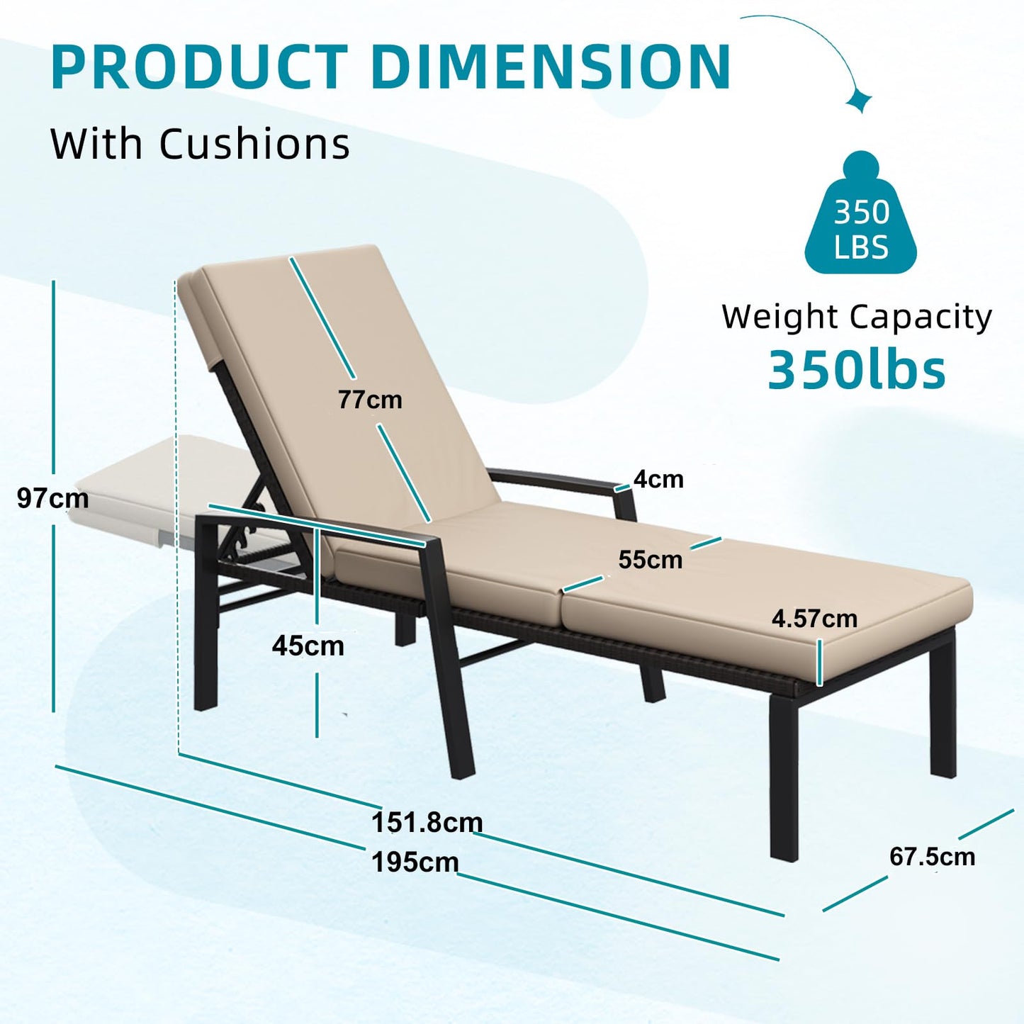 YODOLLA PE Rattan Sun Loungers , 5-level Reclining Back & Removable Cushion