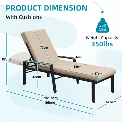 YODOLLA PE Rattan Sun Loungers , 5-level Reclining Back & Removable Cushion