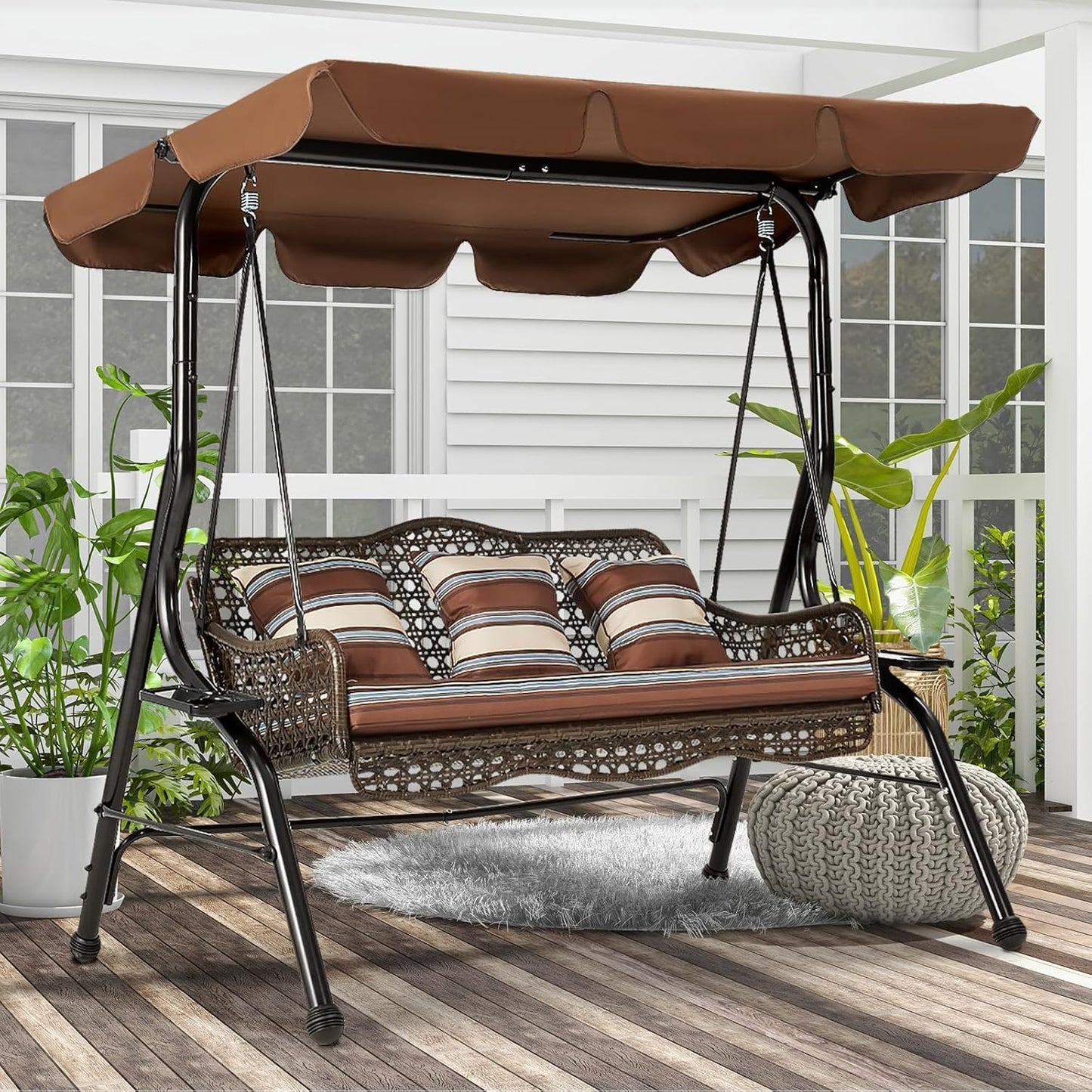YODOLLA 3 Seater Garden Swing Chair with Adjustable Canopy