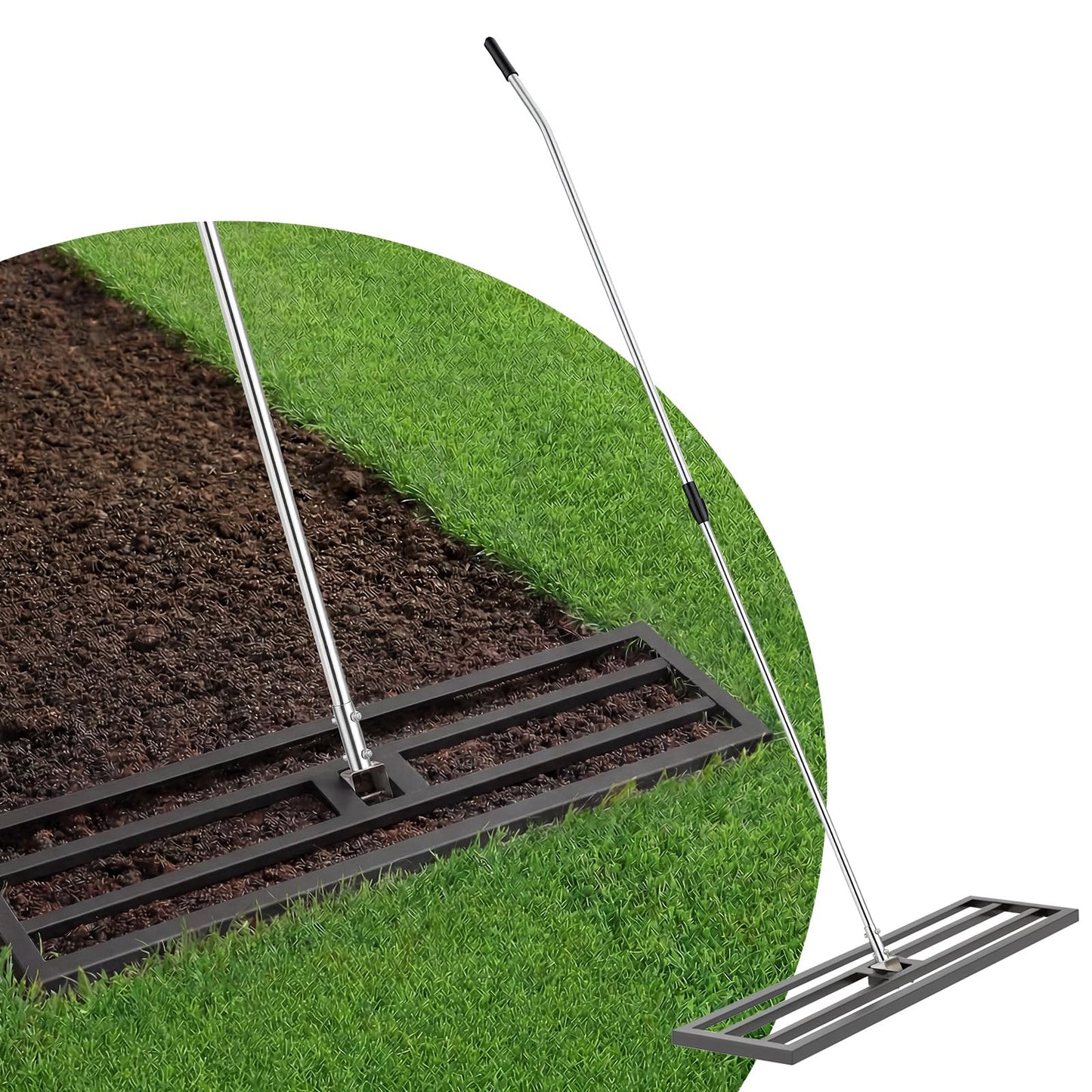 YODOLLA Lawn Leveling Rake 195 x 102×25cm Stainless Steel Lawn Leveller, Black