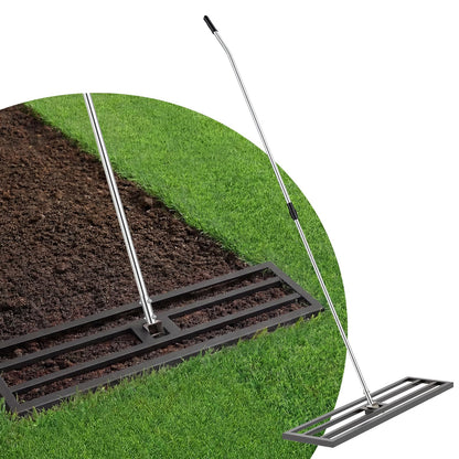 YODOLLA Lawn Leveling Rake 195 x 102×25cm Stainless Steel Lawn Leveller, Black