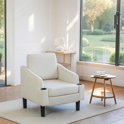 YODOLLA Fabric Accent Armchair with Cup Holders Upholstered Comfy Chair, Beige