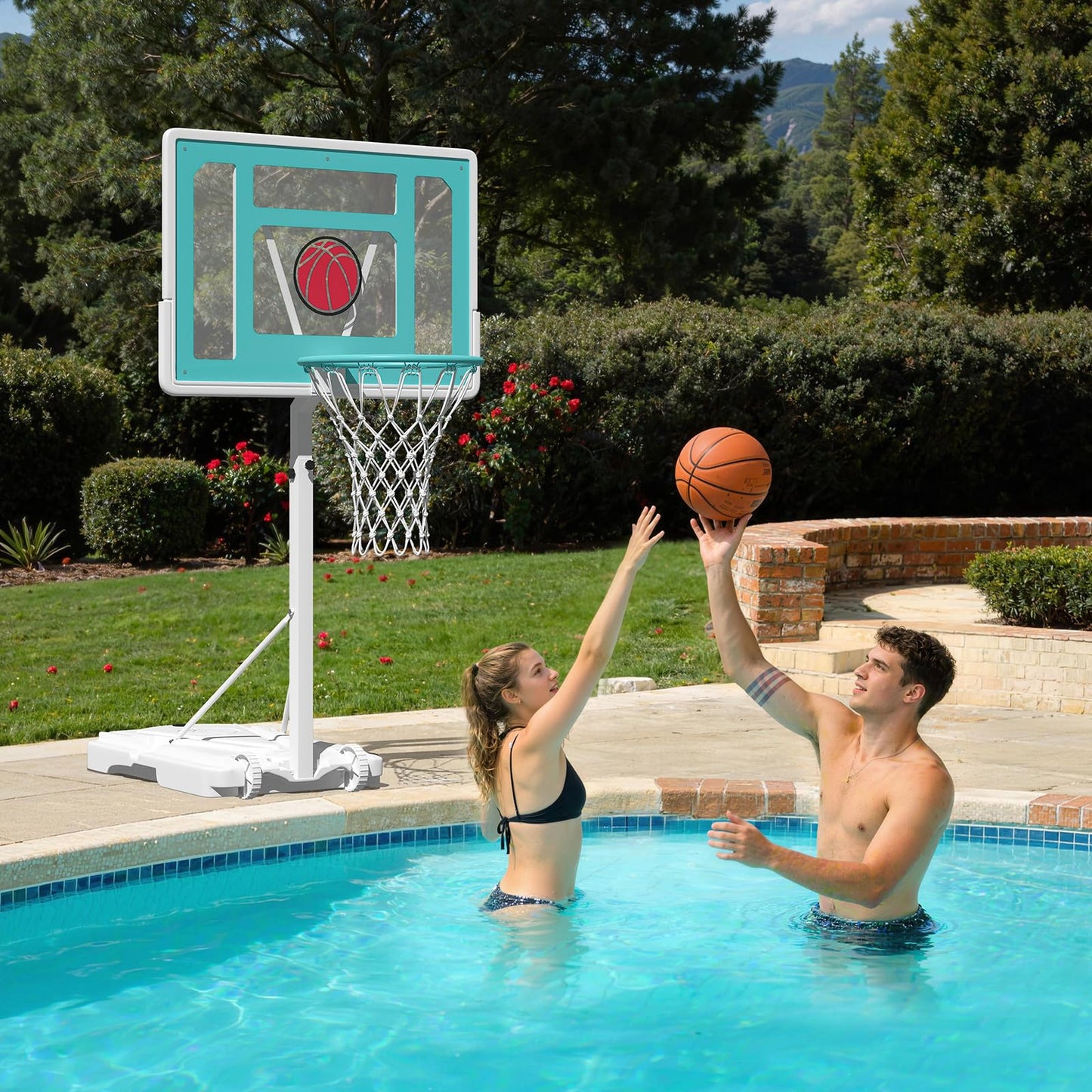 YODOLLA Portable Basketball Hoop Poolside Basketball Hoop 81cm x 58cm, 0.95m-1.25m