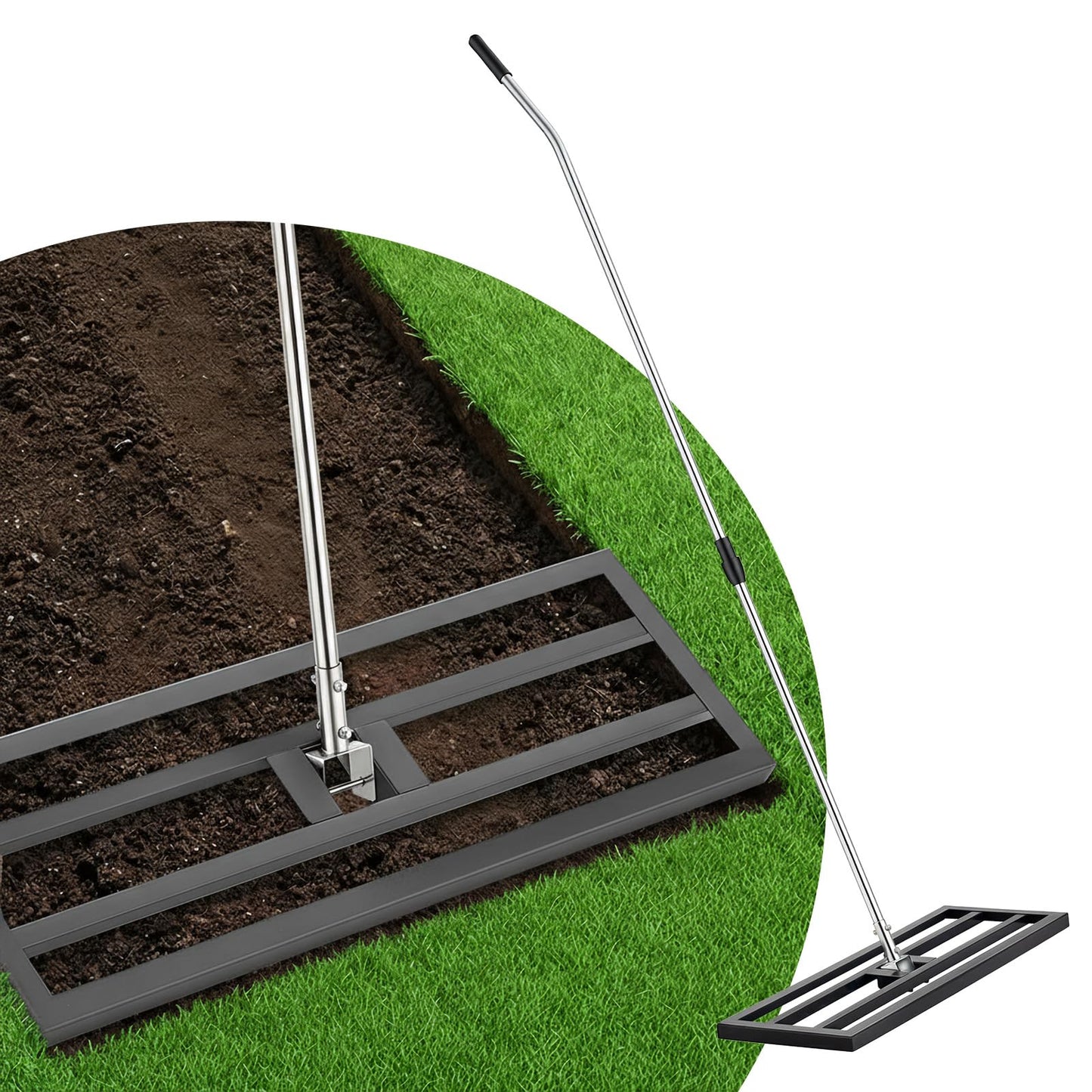 YODOLLA Lawn Leveling Rake 195 x 75×25cm Stainless Steel Lawn Leveller, Black