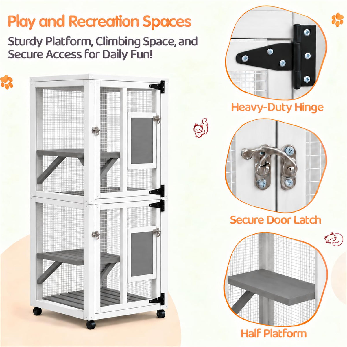 YODOLLA Outdoor Catio Enclosure with Hammock, Safe Play Space for Cats, White