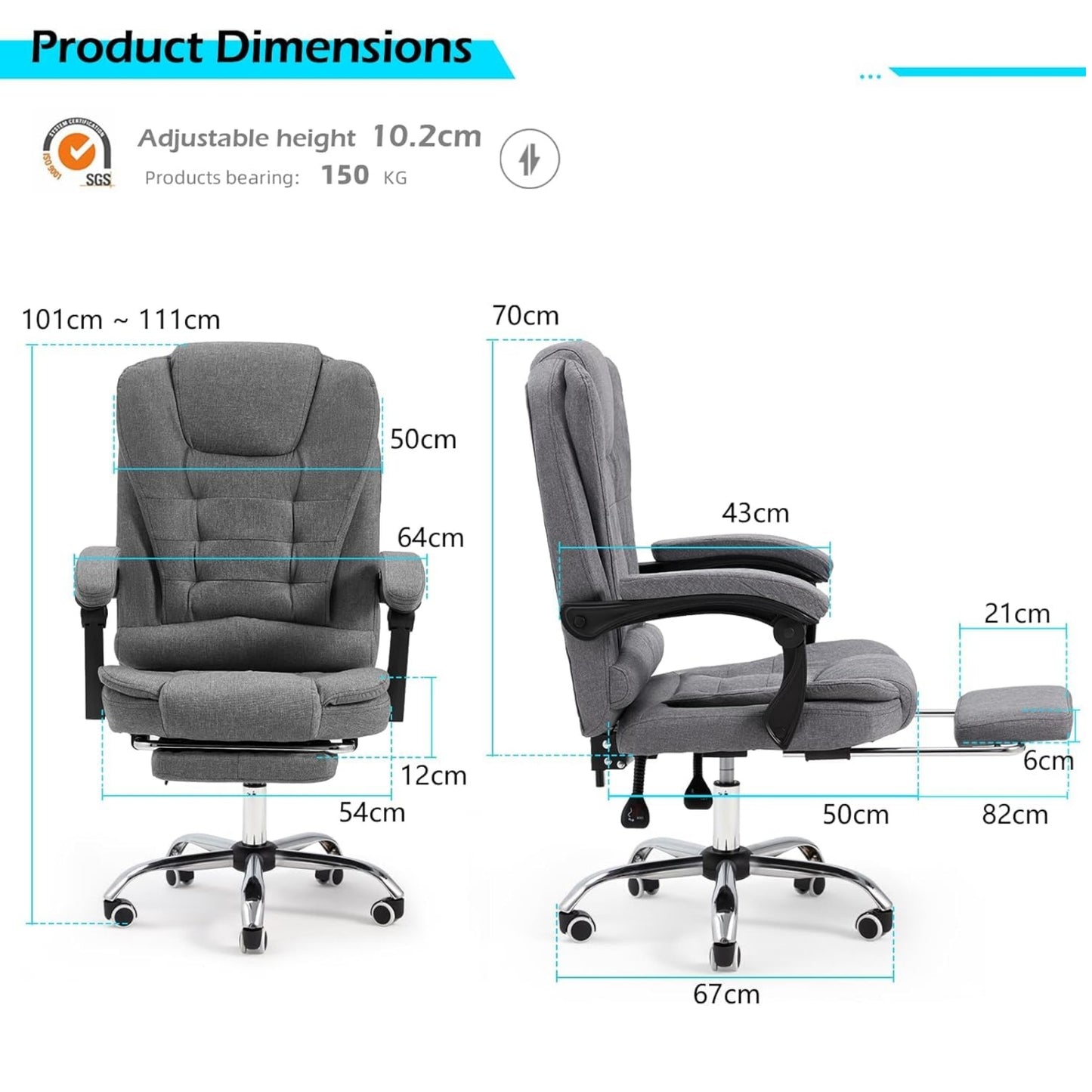 YODOLLA Office Chair with Footrest & Massage Function, Desk Chairs