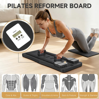 YODOLLA 5 in 1 Foldable Pilates Reformer Board with LED Counter, Black