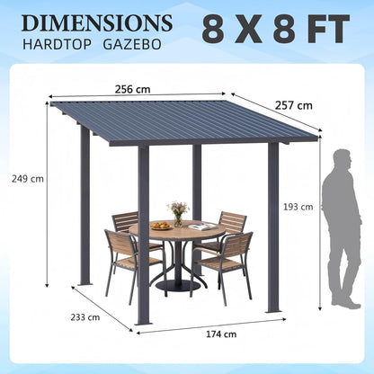 YODOLLA 2.4 x 2.4m Metal Lean-to Gazebo Wall-Mounted Iron Hardtop Roof Pergola