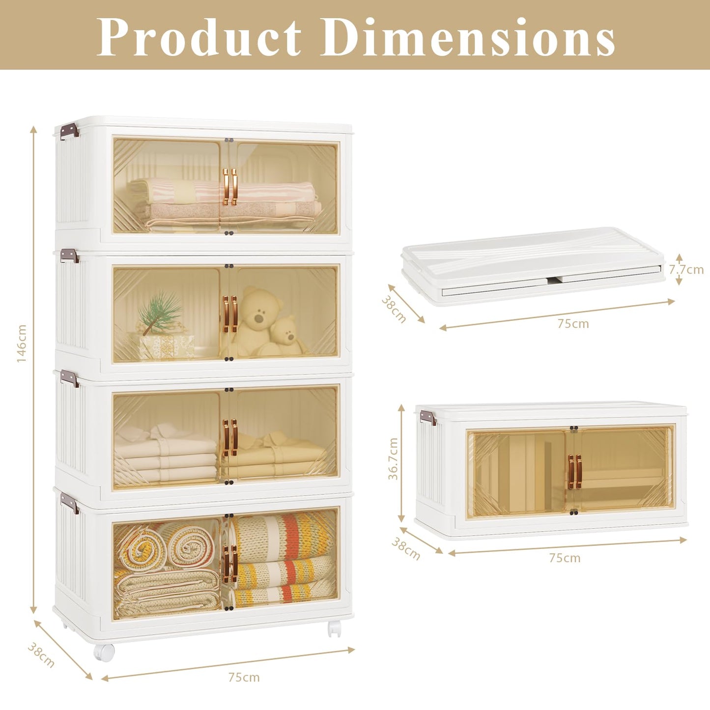 YODOLLA 324L Stackable Storage Boxes 4 Pack With Lids Wheels