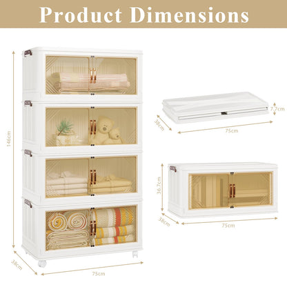YODOLLA 324L Stackable Storage Boxes 4 Pack With Lids Wheels
