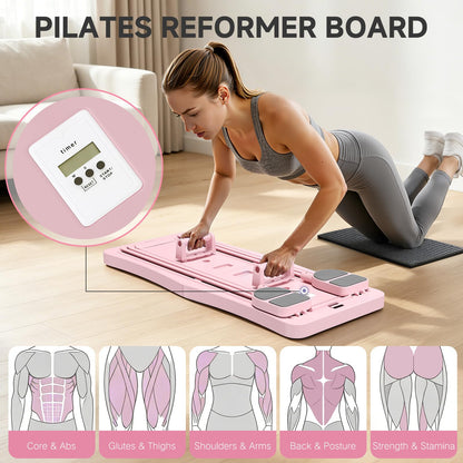 YODOLLA 5 in 1 Foldable Pilates Reformer Board with LED Counter, Pink
