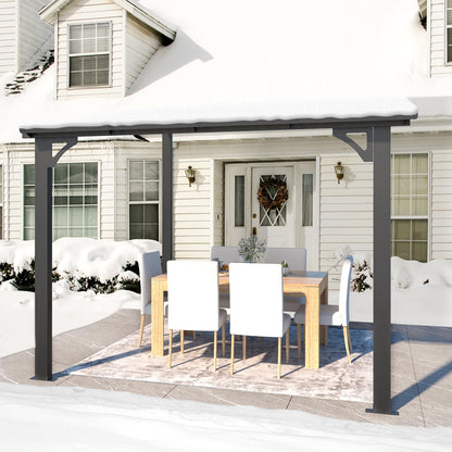 YODOLLA 2.4x2.4m Aluminium Lean-to Gazebo Wall-Mounted Hardtop Roof Pergola, Dark Grey