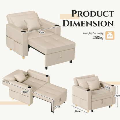YODOLLA 3-in-1 Sleeper Sofa Bed, 192cm Convertible Single Sofa, Adjustable Armchair
