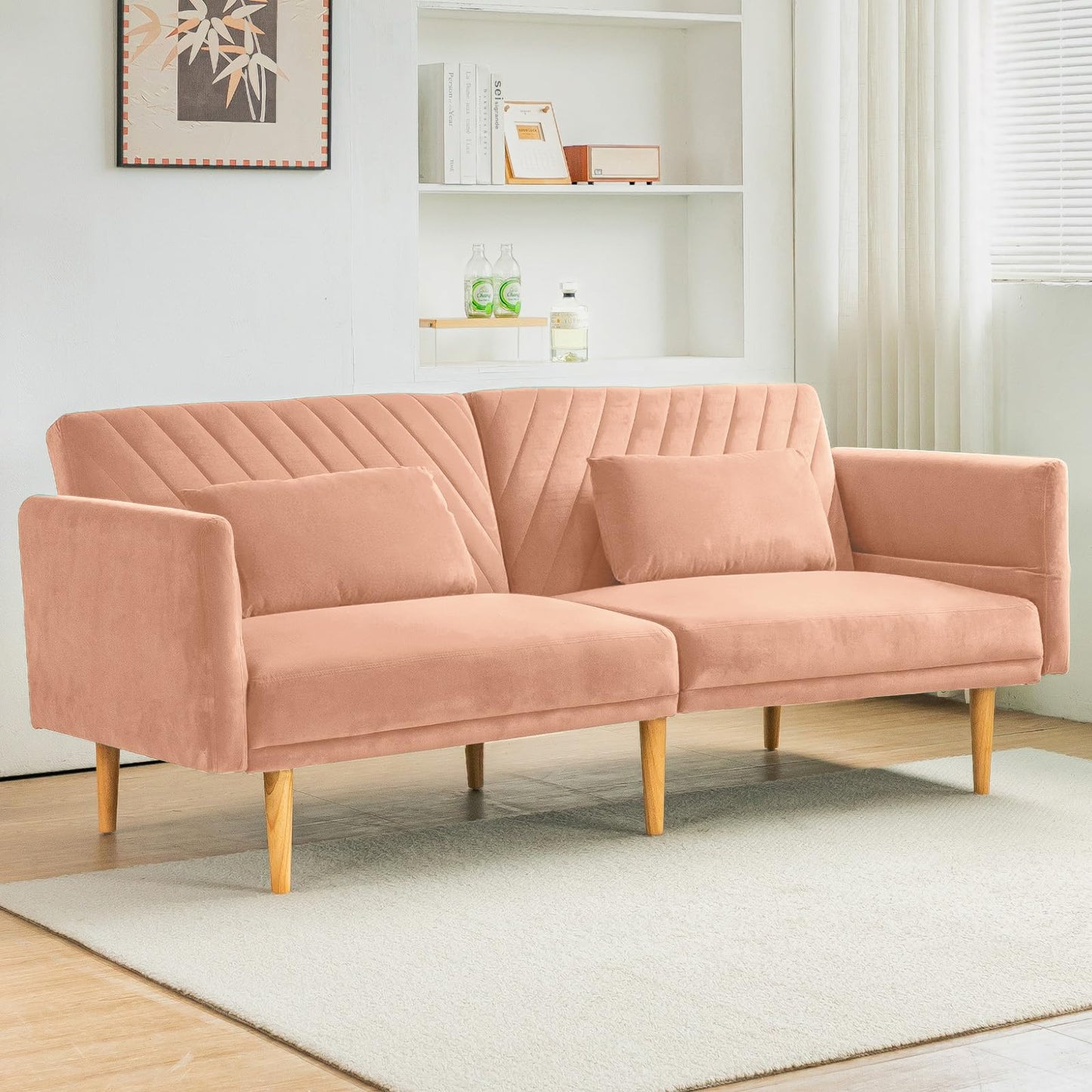 YODOLLA 2-3 SeaterSofa Bed Convertible Futon Sofa Beds, Pink