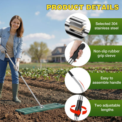YODOLLA Lawn Leveling Rake 195 x 102×25cm Stainless Steel Lawn Leveller, Green