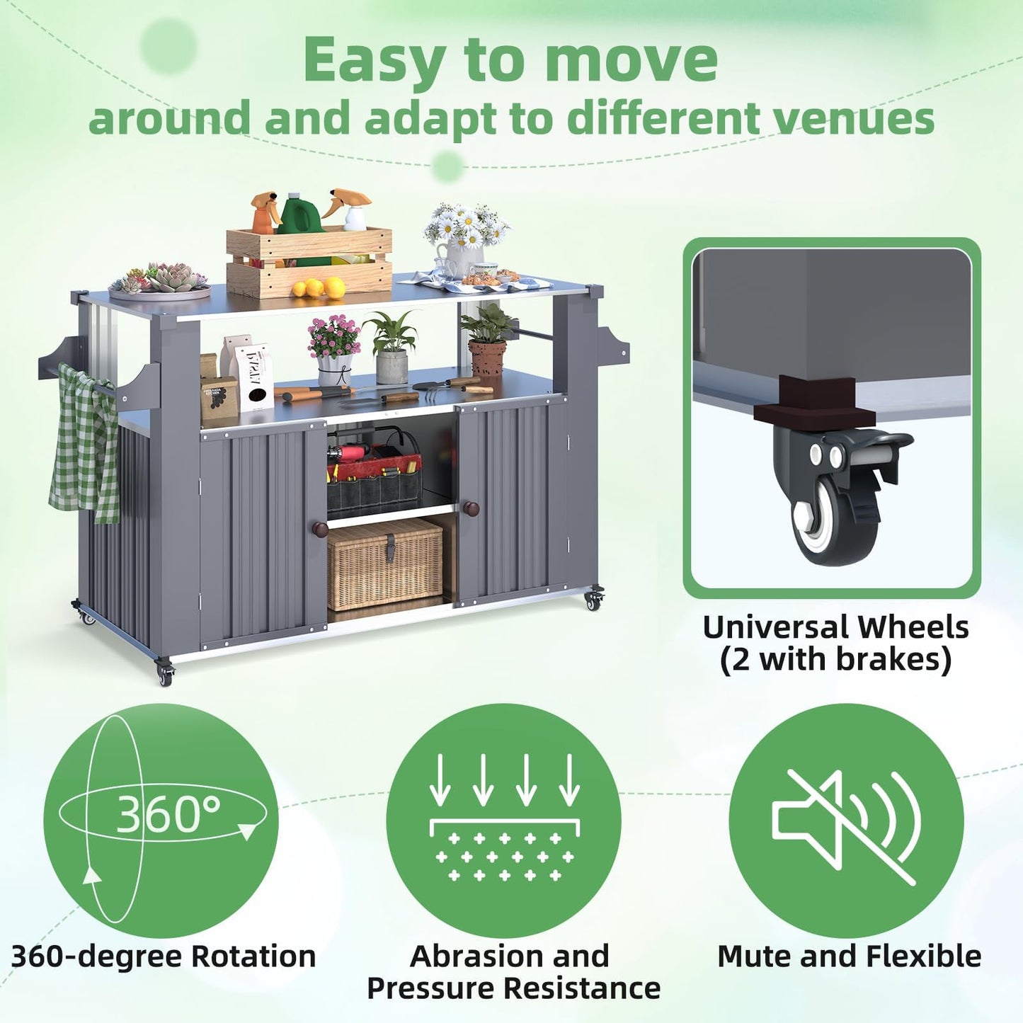 YODOLLA Rolling Outdoor Kitchen Island & Bar Cart