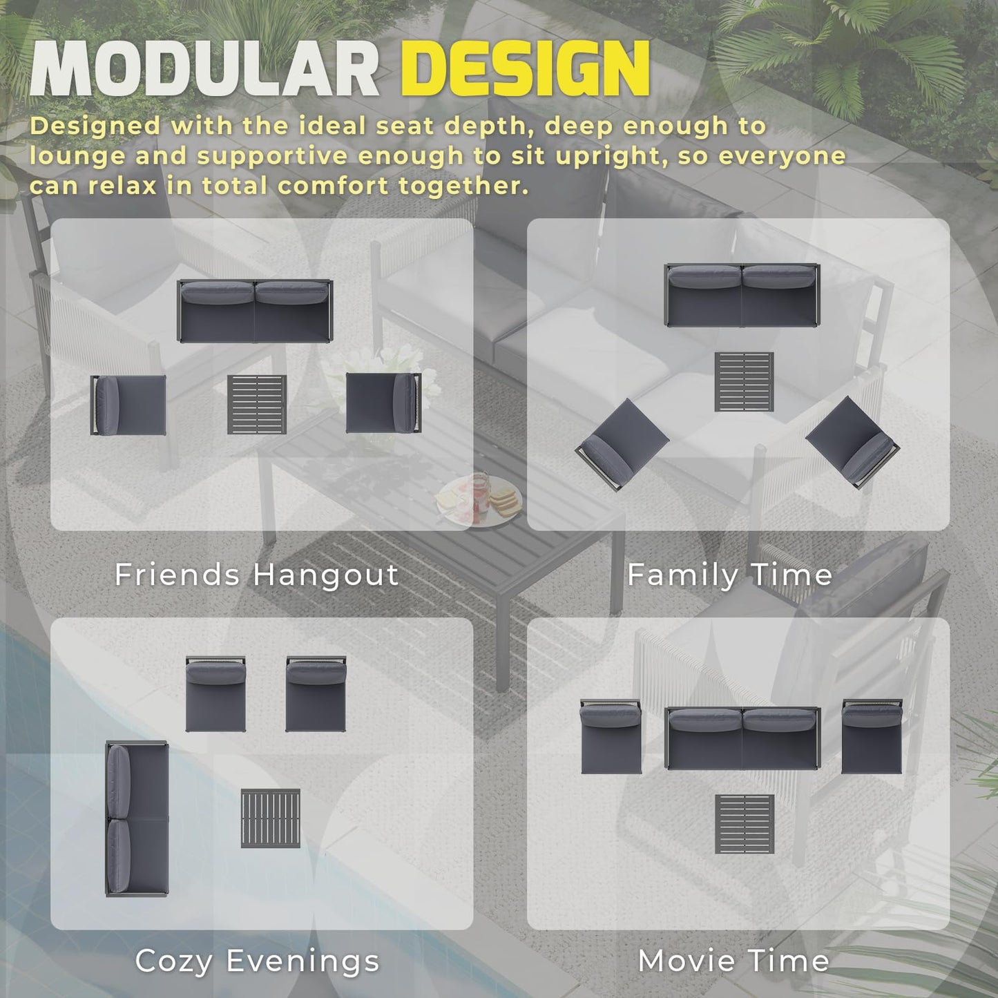 YODOLLA 4 Seater Outdoor Garden Furniture Set, Retractable Single Chair & Loveseat Patio Sofa