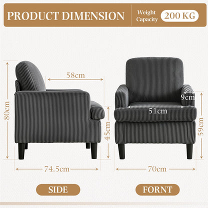 YODOLLA Armchair Grey Corduroy - Cosy Tub Accent Cuddle Chair
