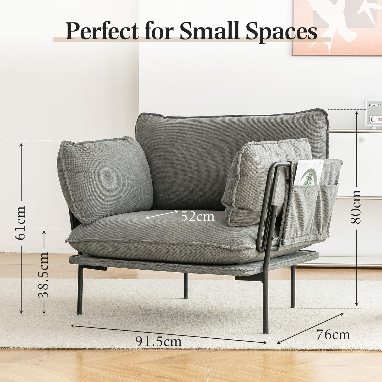 YODOLLA Modern Accent Armchair with Metal Frame, Grey