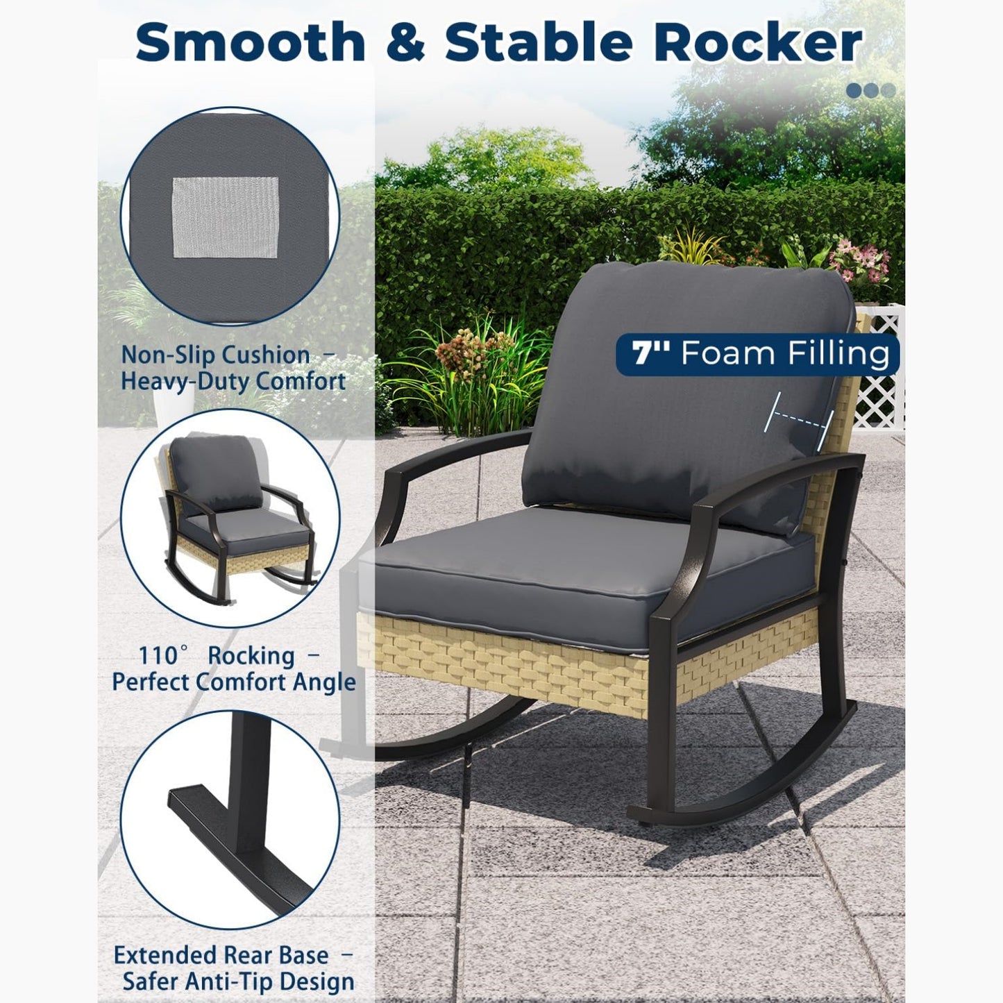 YODOLLA 4-Piece Patio Furniture Set with Rocking Chairs, Grey