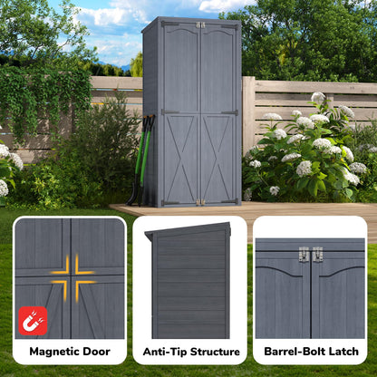 YODOLLA Outdoor Tall Garden Storage Box, Wooden Garden Storage Tool Cabinet Shed with 3 Adjustable Shelves