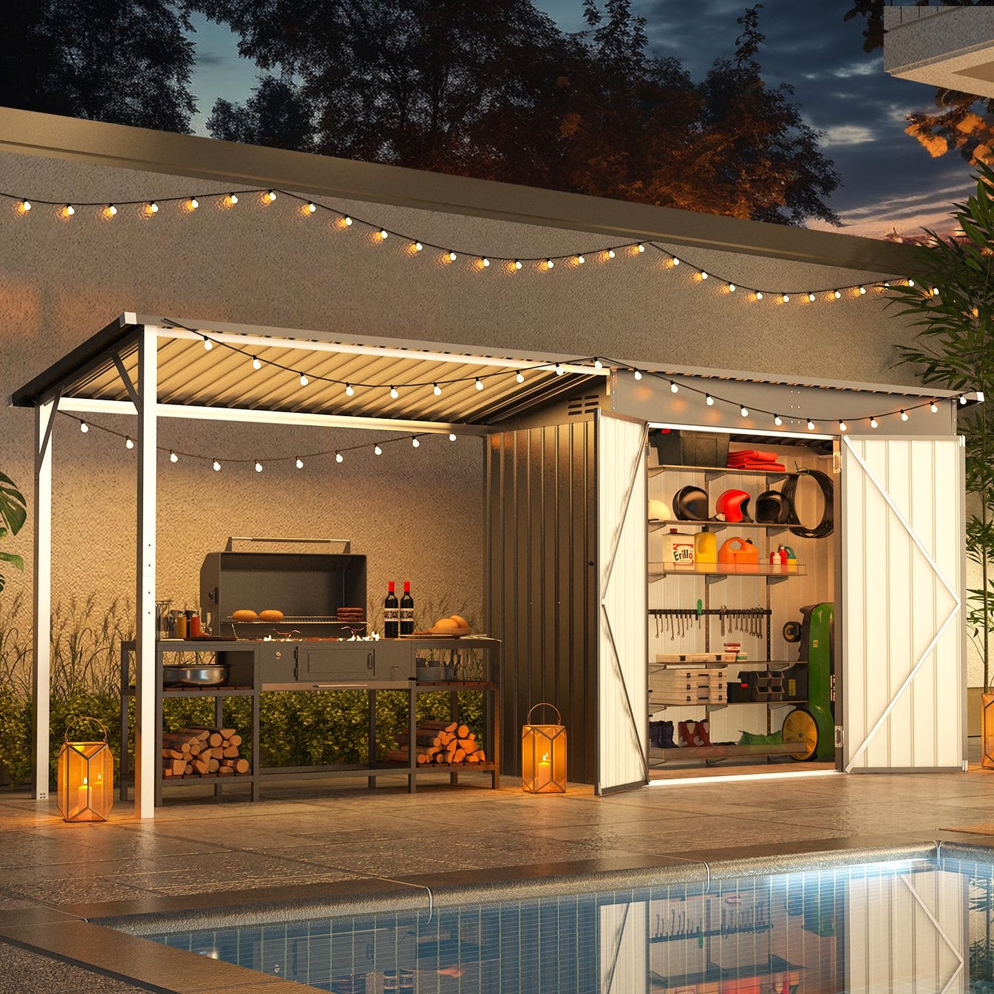 YODOLLA 6'x4' Outdoor Metal Storage Shed with 32 Sq. Ft Covered Space