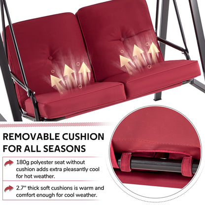 YODOLLA 2 Seater Garden Swing Chair with Adjustable Canopy & Cushions-Red