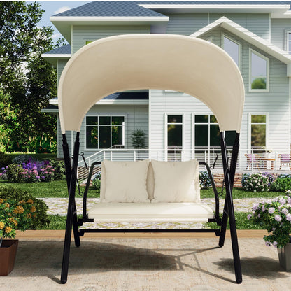 YODOLLA 2 Seater Outdoor Garden Swing with Canopy, Beige