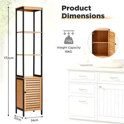 YODOLLA Tall Bamboo Bathroom Cabinet Freestanding Storage Unit