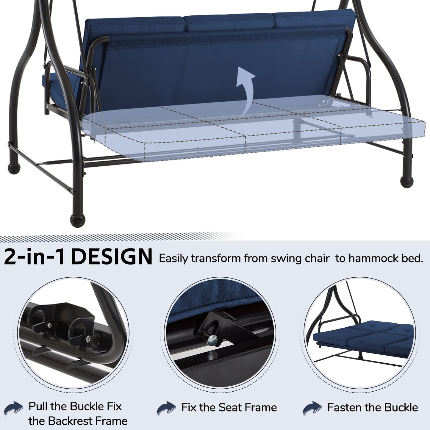 YODOLLA 3 Seater Garden Swing Seat Bed, Blue