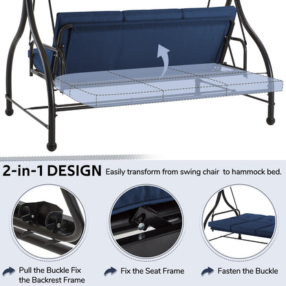 YODOLLA 3 Seater Garden Swing Seat Bed, Blue