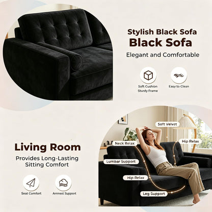YODOLLA 3 Seater Velvet Sofa, 210cm Wide Deep Seat Sofa for Living Room